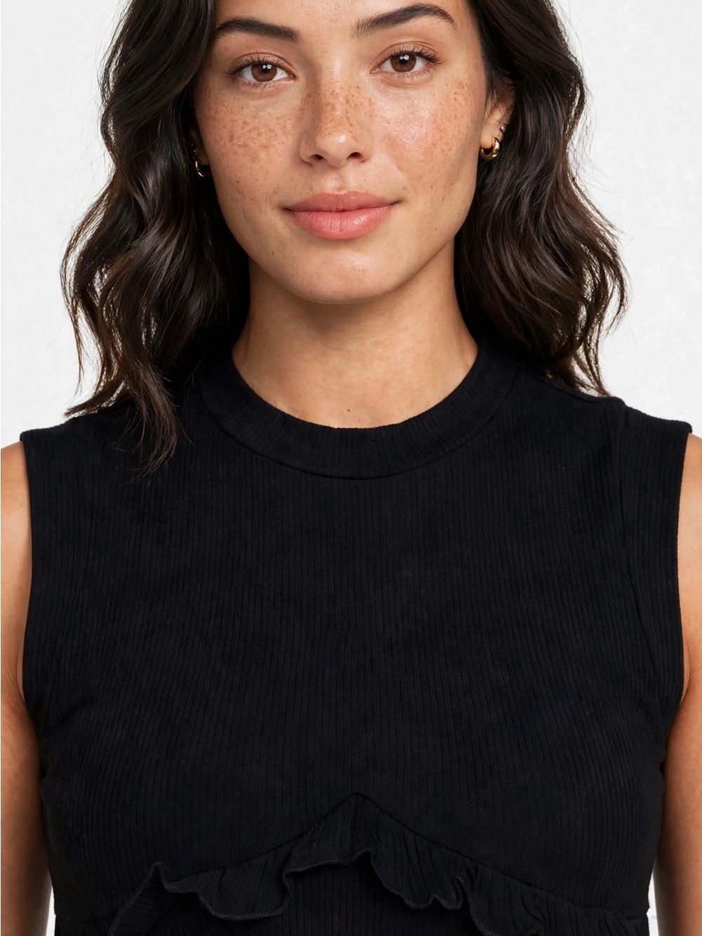 Ribbed Mock Neck Black Sleeveless Tank Top
